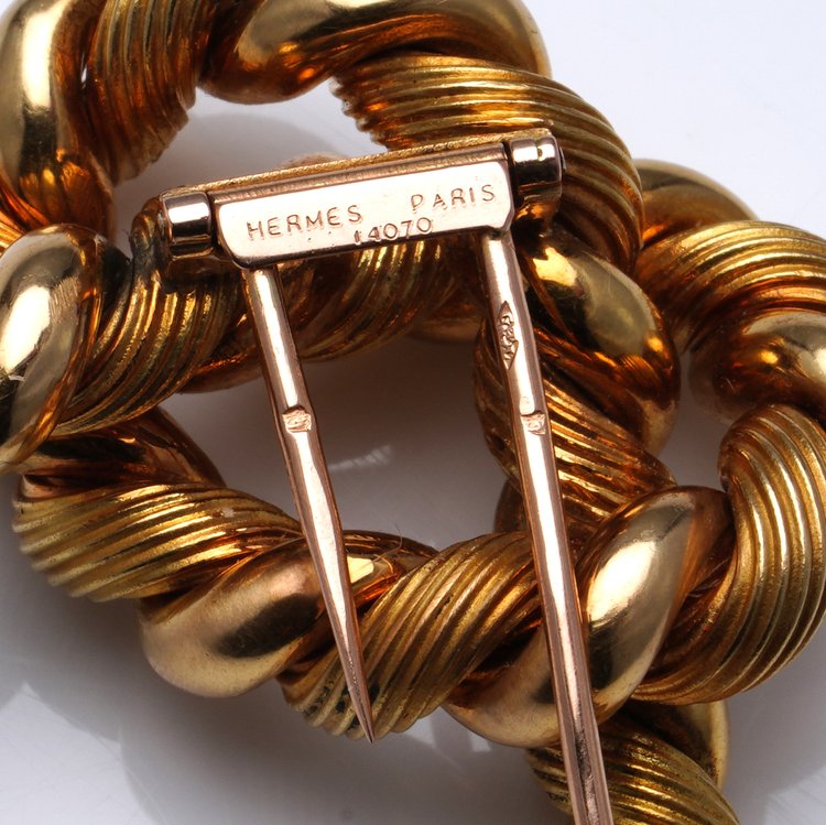 Hermes Tied Rope Knot Gold Brooch by Georges Lenfant