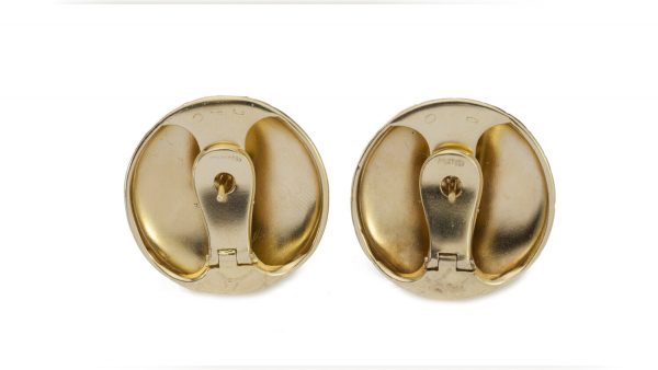 Tiffany and Co 18ct Yellow Gold Earrings; disc design bearing a geometric snakeskin pattern in relief. Made in USA, Circa 2000s. Comes in original box