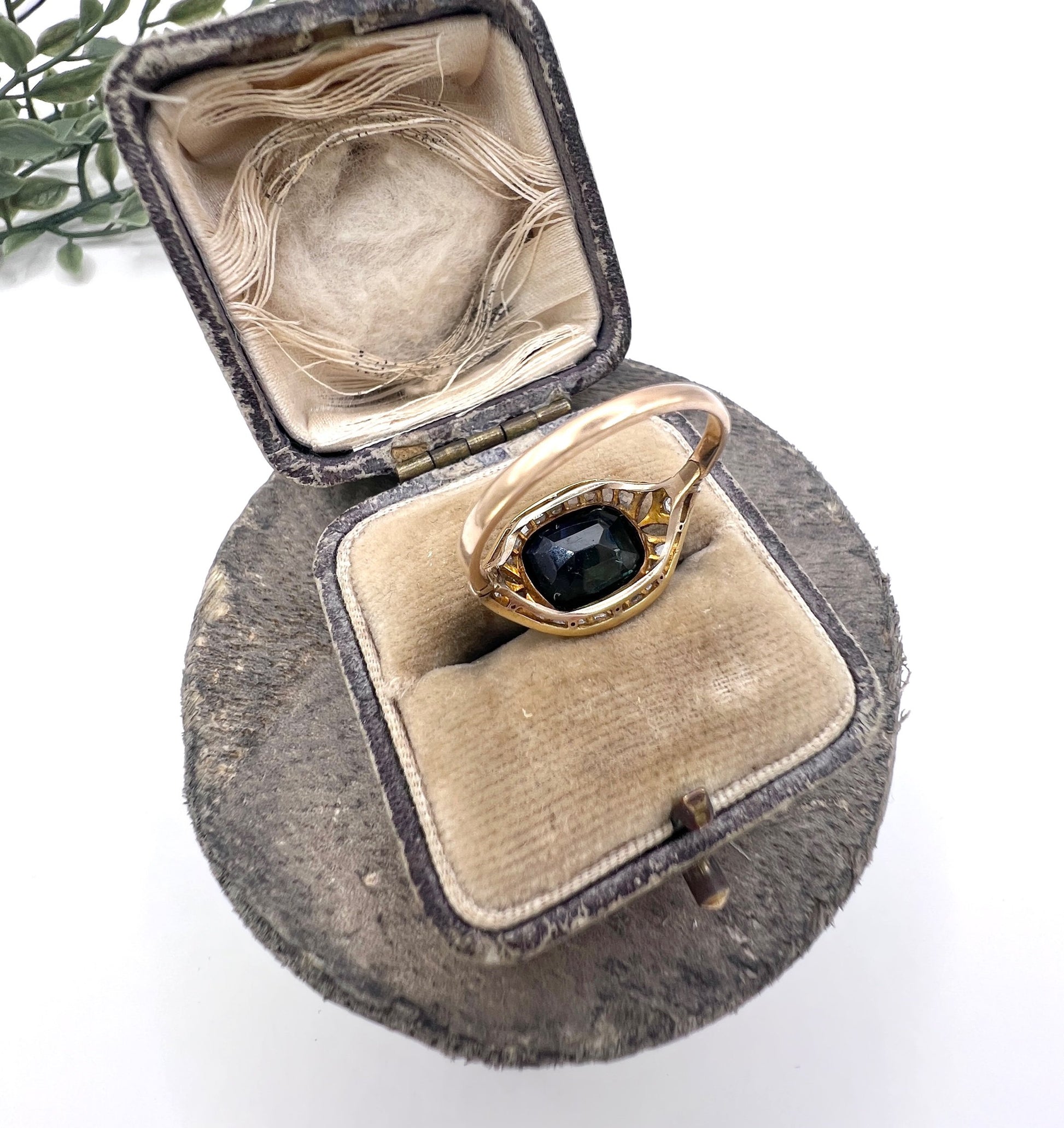 Antique 18ct Gold & Platinum, Edwardian Cushion Cut Sapphire and Diamond Ring