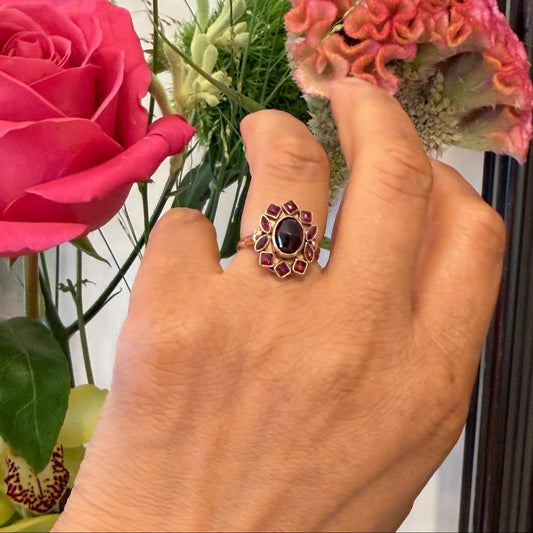 Vintage Garnet Cluster Dress Ring in 14ct Gold