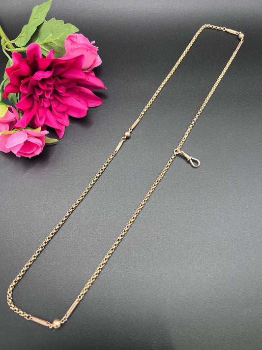 Antique 9ct Rose Gold, Edwardian Fancy Paperclip & Ball Link Belcher Chain 30 Inch