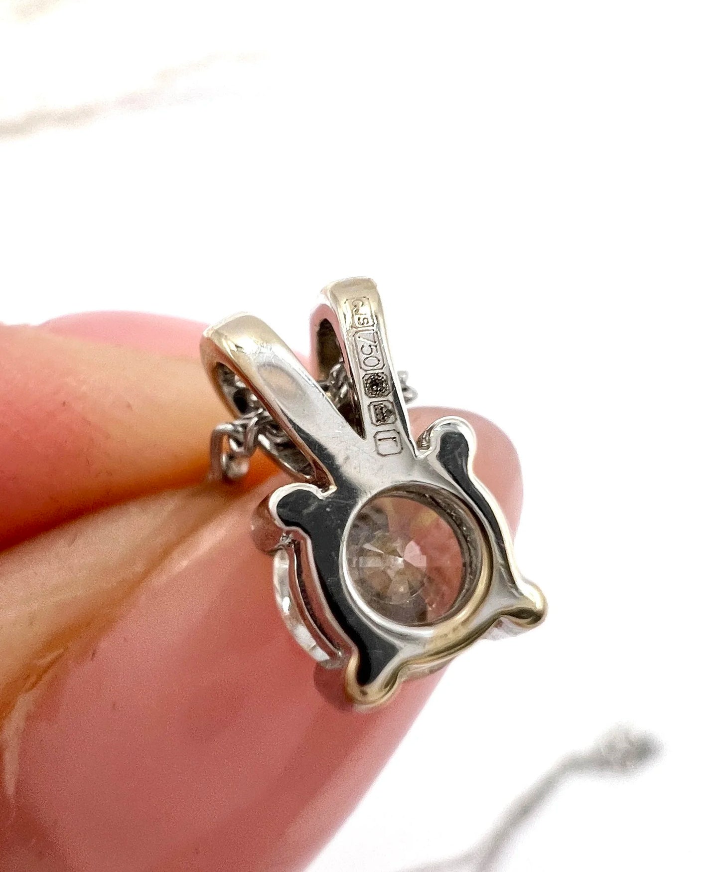 Vintage 18 ct White Gold, 1920's Diamond Pendant Necklace With Platinum Figaro Link Chain