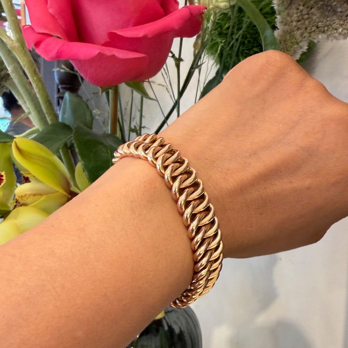 Antique Austro Hungarian 14ct Gold Elongated Oval Curb Link Bracelet