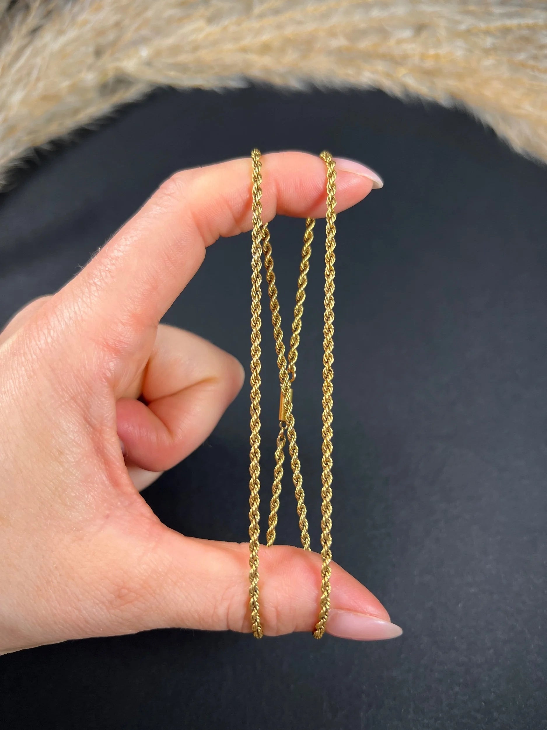 Antique 15ct Yellow Gold, Victorian 18 Inch Solid Rope Link Chain with Barrel and Torpedo Clasp