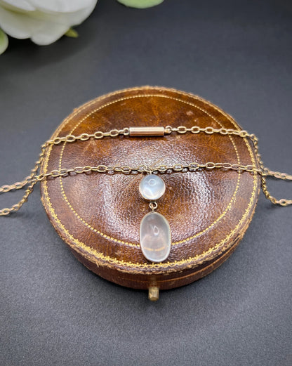 Antique 9 ct Rose Gold, Edwardian Cabochon Moonstone Pendant Necklace