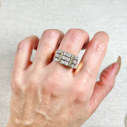 Vintage French 1940s Diamond Cocktail Tank Ring