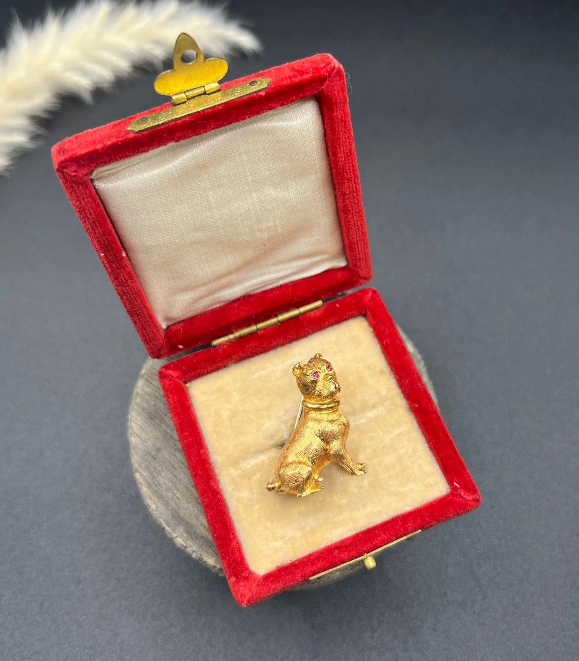Vintage 18 Carat Yellow Gold Ruby Eyed Dog Brooch, Circa 1970
