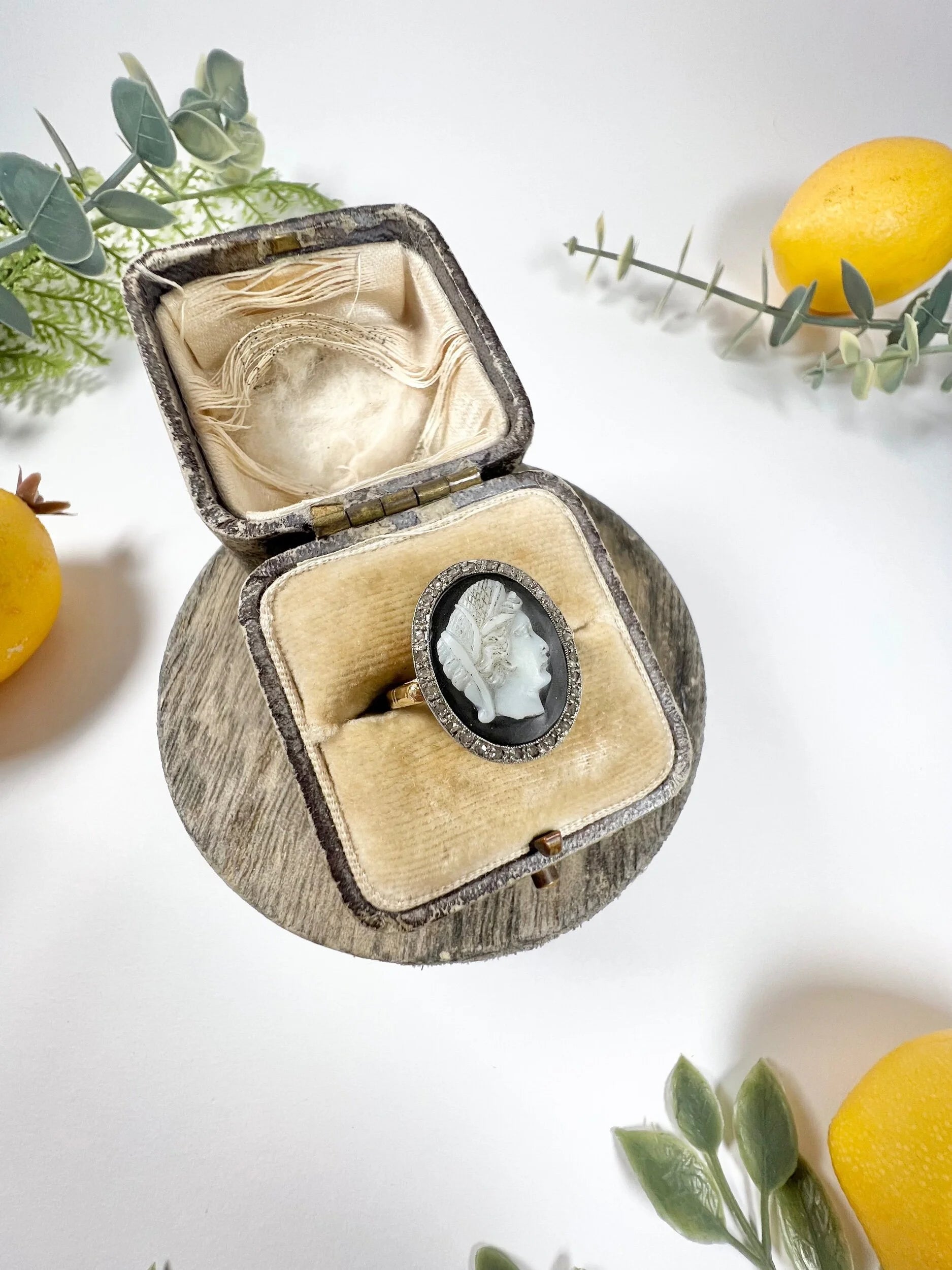 Victorian 18 Carat Gold Diamond and Hardstone Cameo Portrait Ring, Circa 1880