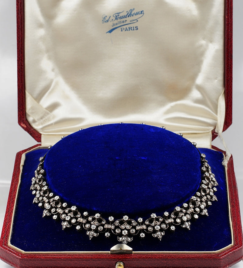 Victorian Antique French 12.20ct Old Mine Cut and Rose Cut Diamond Necklace come Bracelet in Silver and 18ct Rose Gold, Circa 1840