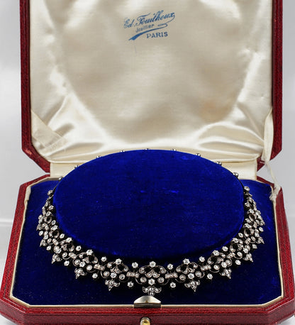 Victorian Antique French 12.20ct Old Mine Cut and Rose Cut Diamond Necklace come Bracelet in Silver and 18ct Rose Gold, Circa 1840