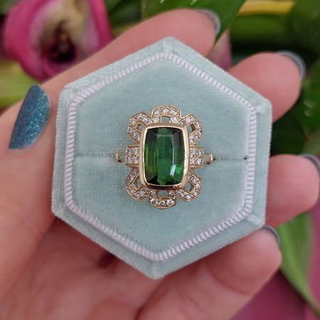 Green Tourmaline and Diamond Cluster Dress Ring