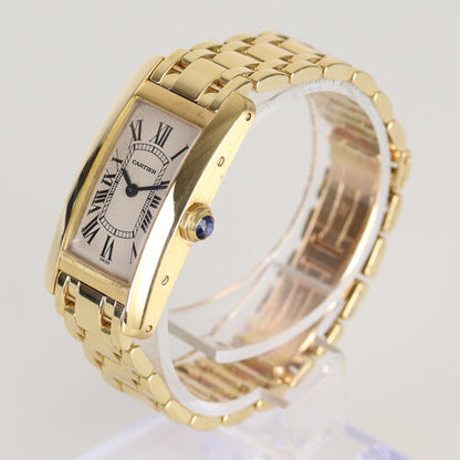 Cartier Tank Américaine Ladies 18ct Yellow Gold Quartz Watch, Ref 1710, white dial, Roman numerals, sapphire crystal, 18ct yellow gold bracelet with double-fold clasp, with Cartier box.