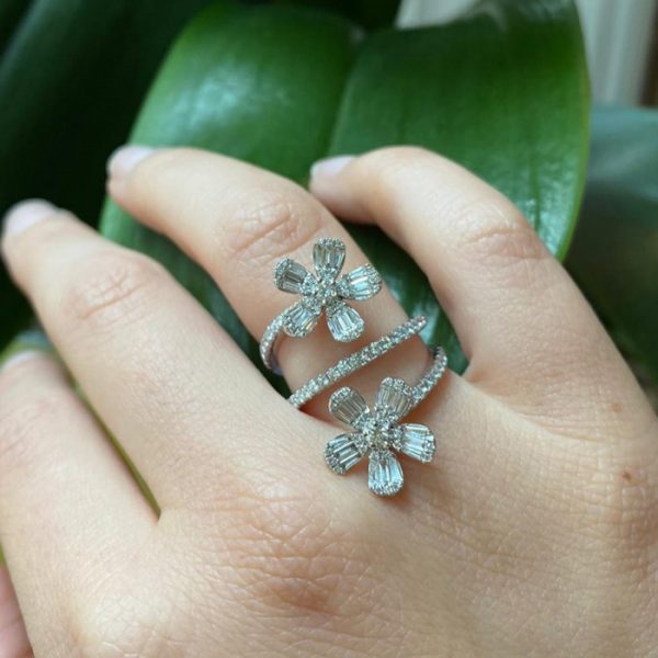 Modern Diamond Double Flower Dress Ring, 1.19 carats