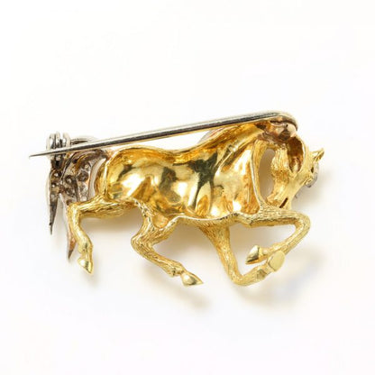 Vintage 18ct Yellow Gold Horse Brooch with Diamonds, Circa 1970s