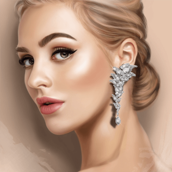 Rose Cut Diamond Floral Cluster Drop Statement Earrings, 13.43 carats