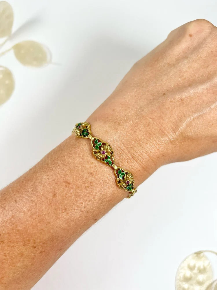 Antique 18 Carat Yellow Gold Bracelet With Rubies And Enamel