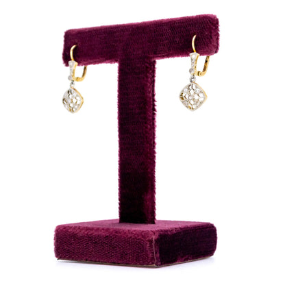 Antique Rose Cut Diamond Cluster Drop Earrings in 18ct White and Yellow Gold