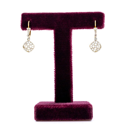 Antique Rose Cut Diamond Cluster Drop Earrings in 18ct White and Yellow Gold