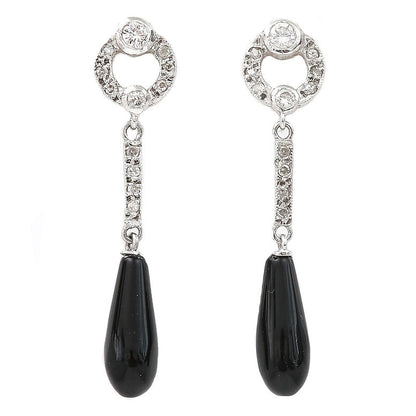 Art Deco Style Onyx and Diamond Drop Earrings