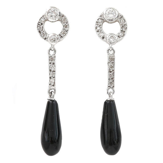 Art Deco Style Onyx and Diamond Drop Earrings