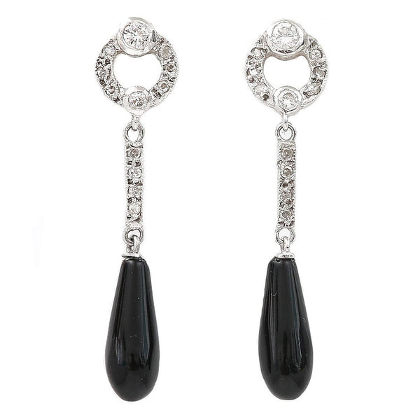 Art Deco Style Onyx and Diamond Drop Earrings