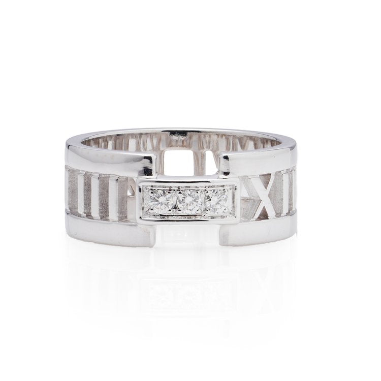 Tiffany and Co 18ct White Gold Atlas Band Ring with Diamonds