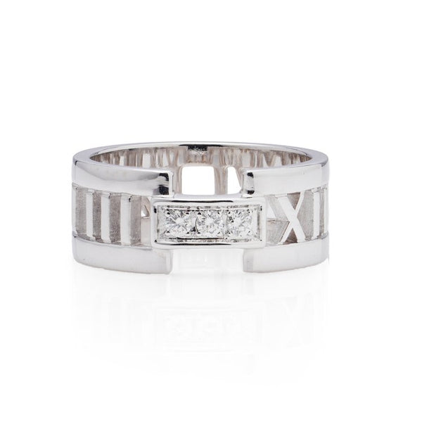 Tiffany and Co 18ct White Gold Atlas Band Ring with Diamonds