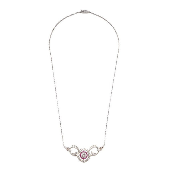 Antique Edwardian French 2.24ct Old Cut Diamond Necklace with Rubies