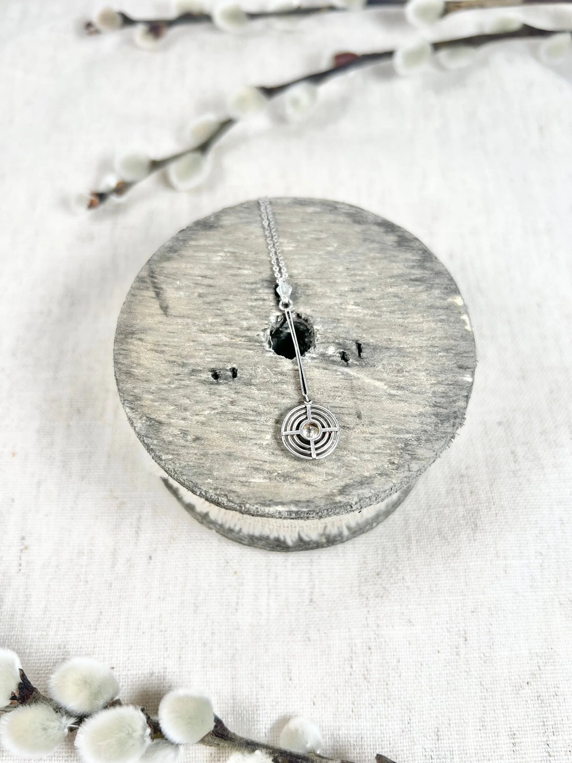 Antique 18 ct White Gold And Platinum Art Deco Diamond Target Pendant Necklace