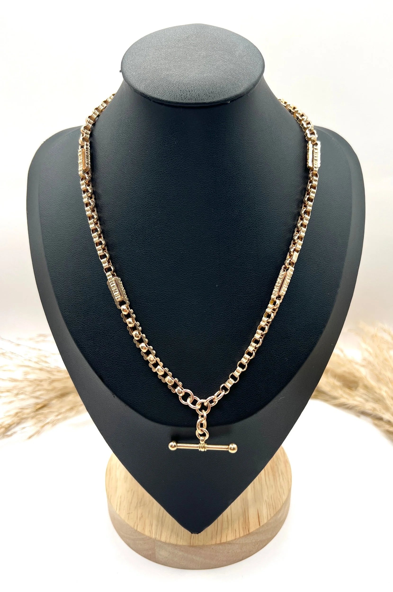 Edwardian Antique 9ct Rose Gold Fancy Paperclip Link Albert Chain Necklace