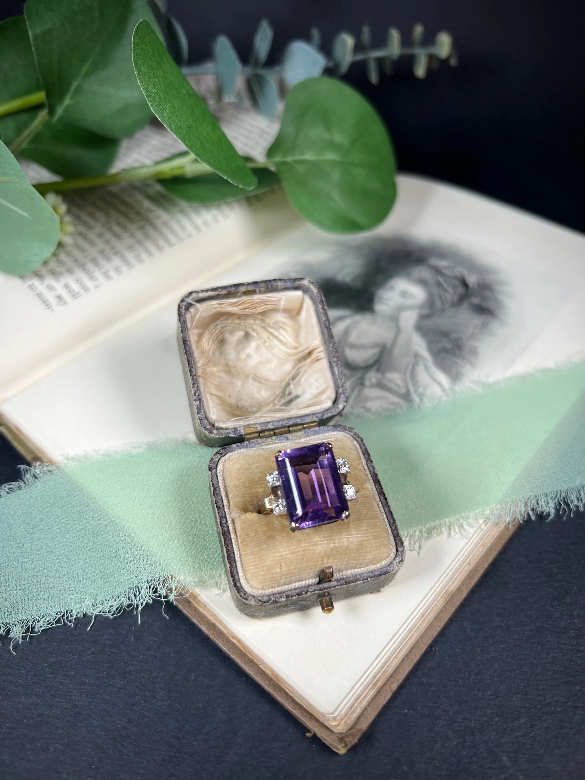 Vintage 14 Carat Gold Large Amethyst and Diamond Cocktail Ring, Circa 1960