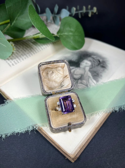 Vintage 14 Carat Gold Large Amethyst and Diamond Cocktail Ring, Circa 1960