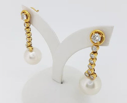 Vintage South Sea Pearl and Diamond Drop Earrings, in 18ct yellow gold