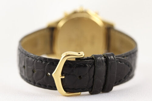 Cartier Cougar 33mm Chronograph in 18ct Yellow Gold, Ref 11621, black dial, sapphire crown, sapphire crystal, Quartz movement, Cartier black leather strap with 18ct Yellow Gold buckle, with Cartier box