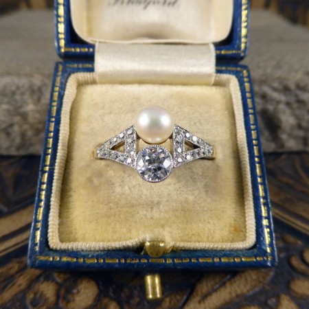 Natural pearl and diamond ring antique