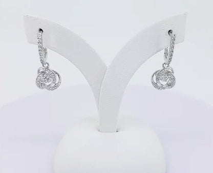 0.40ct Diamond Drop Earrings; brilliant diamond encompassed within a diamond set knot, suspended from a diamond set bale, 18ct white gold.