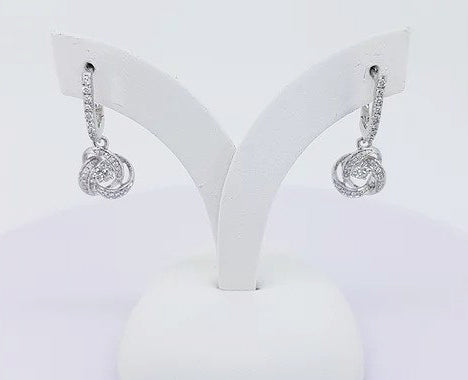 0.40ct Diamond Drop Earrings; brilliant diamond encompassed within a diamond set knot, suspended from a diamond set bale, 18ct white gold.