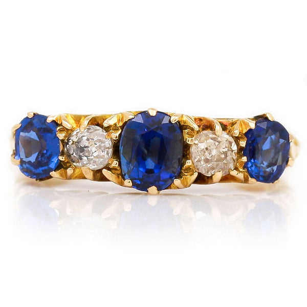Antique Edwardian Sapphire and Diamond Five Stone Ring