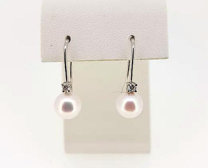 Tiffany Style Akoya Pearl and Diamond Drop Earrings, 18ct White Gold