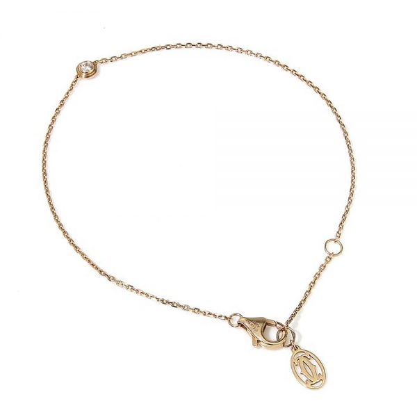 Cartier 18ct Rose Gold Bracelet with Diamond; collet-set round brilliant-cut diamond presented on 18ct rose gold trace chain, with a Cartier pouch