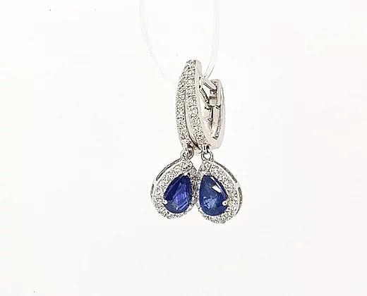 Pear-Cut Sapphire and Diamond Cluster Drop Earrings, 1.43 carats