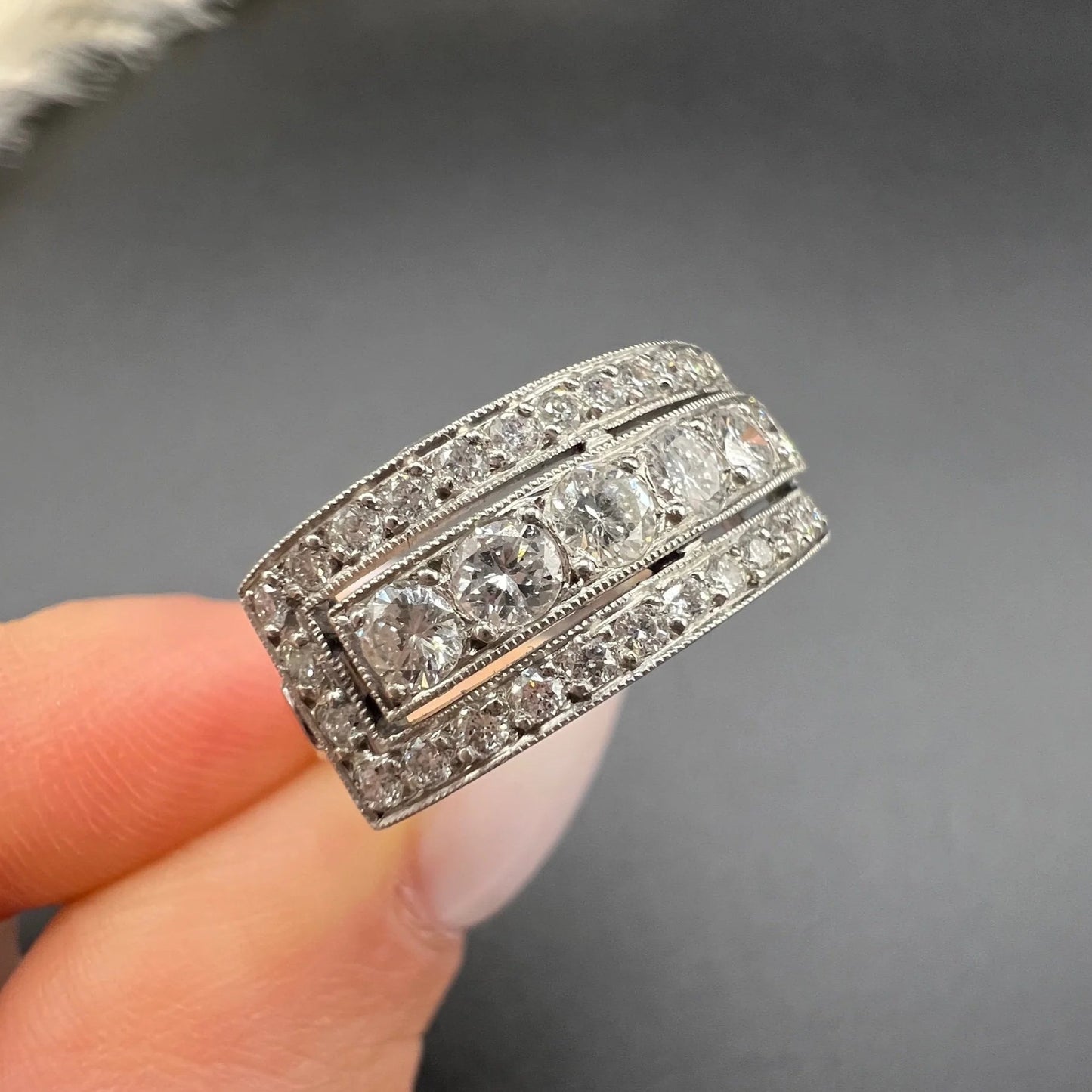 Edwardian Antique Three Row Diamond Cluster Ring