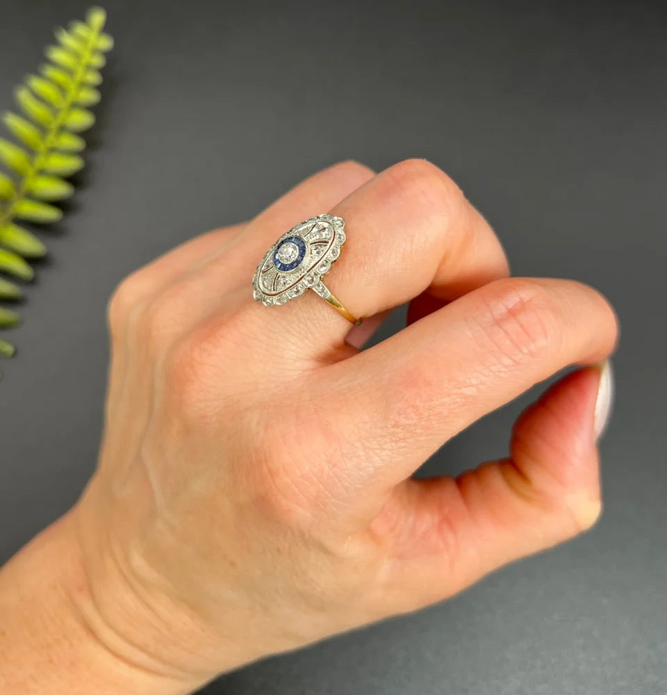 Antique Edwardian Sapphire and Diamond Panel Dress Ring