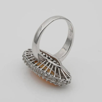 Vintage Fire Opal and Double Diamond Marquise Cluster Ring