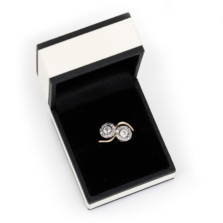 Antique Double Old Cut Diamond Cluster Toi et Moi Crossover Ring