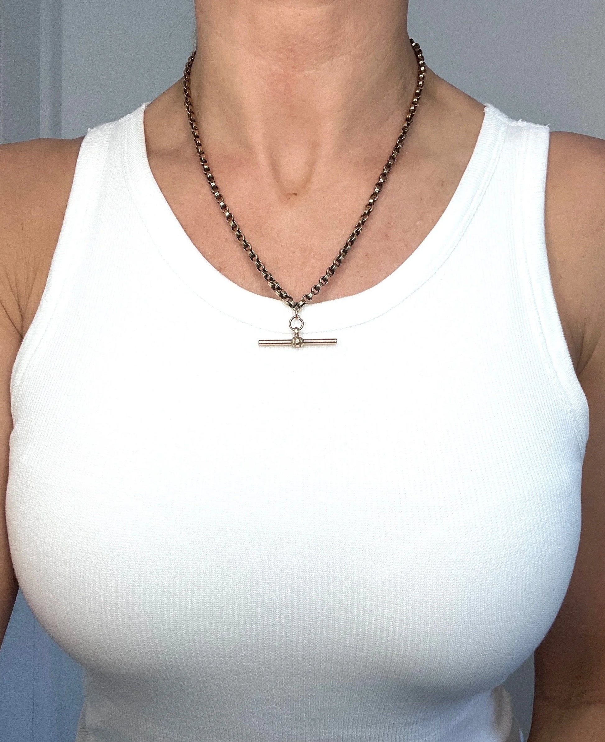 Victorian 9 Carat Rose Gold Rolo Link Albert Chain Necklace, Circa 1880