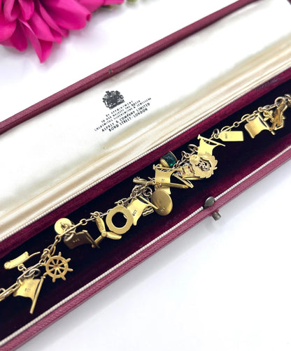 Antique 9 ct Gold Stamped, 1920's Nautical Themed Charm Bracelet