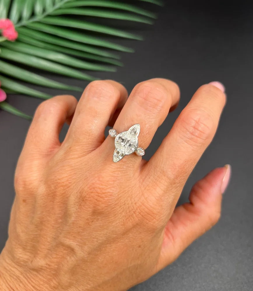 Vintage 2ct Marquise Diamond Navette Ring