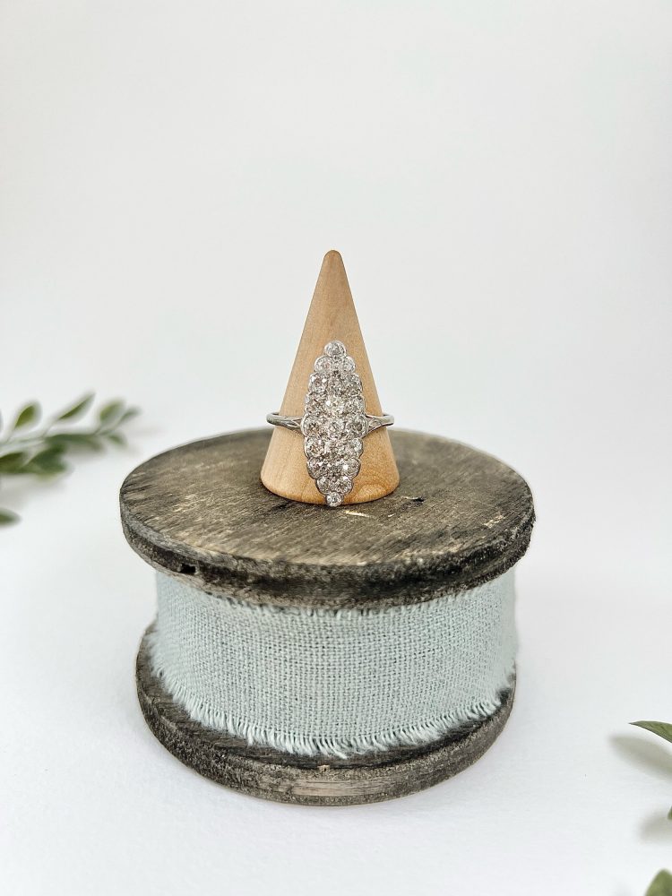 Antique Edwardian Diamond Navette Statement Ring in 18ct White Gold