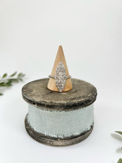 Antique Edwardian Diamond Navette Statement Ring in 18ct White Gold